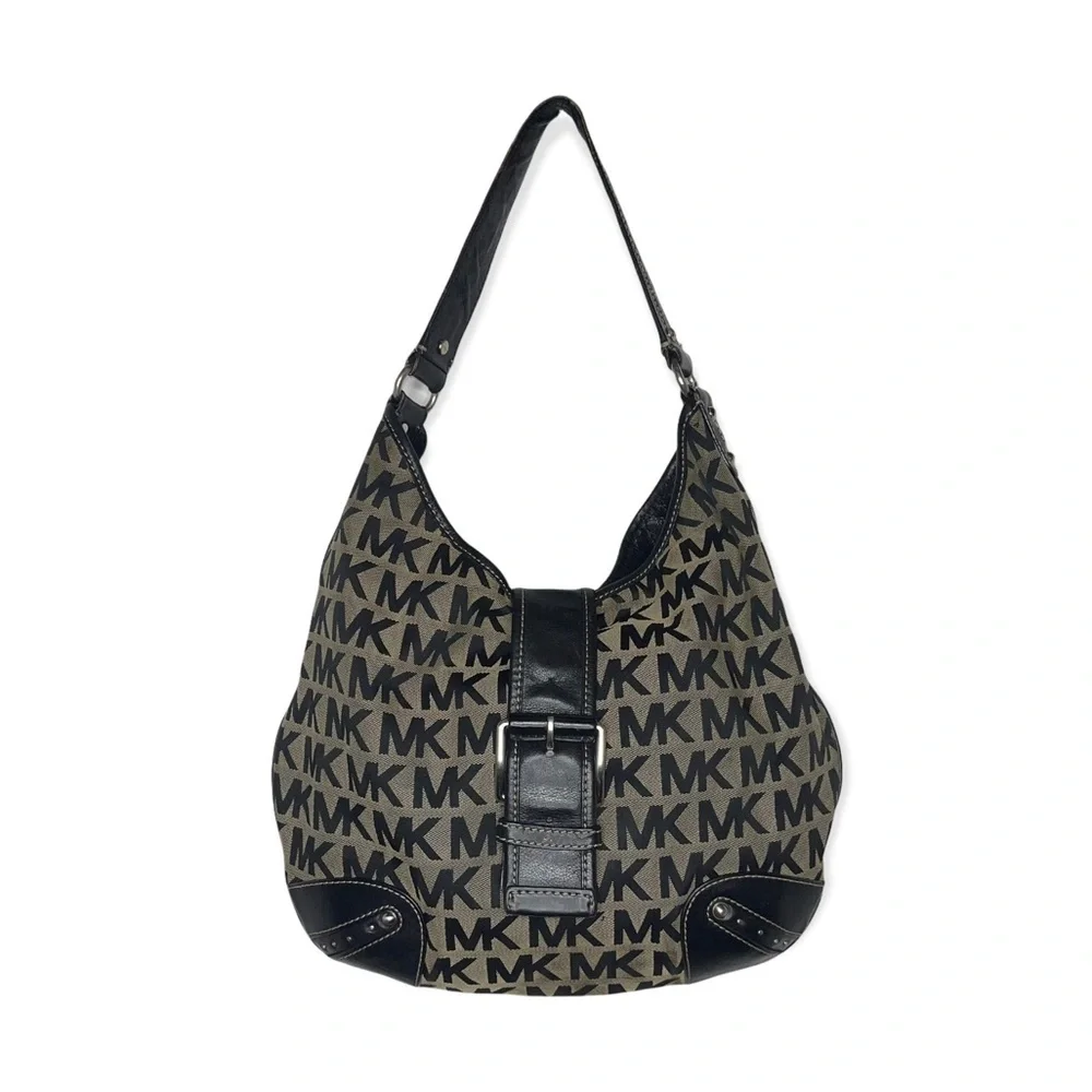 MICHAEL KORS Black & Tan Signature MK Hobo, Wallet & Wristlet Bundle